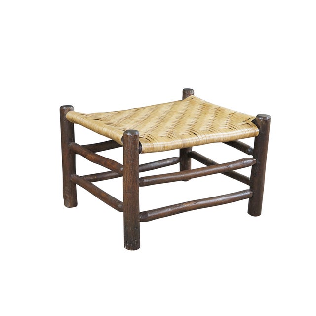 Antique Old Hickory style farmhouse / lodge footstool / bench seat / ottoman. Made from rustic natural tree branch / logs...