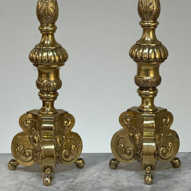 Metal Set of Four Late 17th Century French Renaissance Brass Altar Candlesticks For Sale - Image 7 of 18