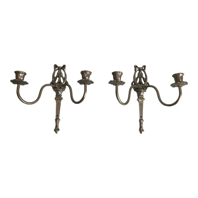 Pair of Early 20th Century French Wall Candle Sconces With Bow Motif For Sale