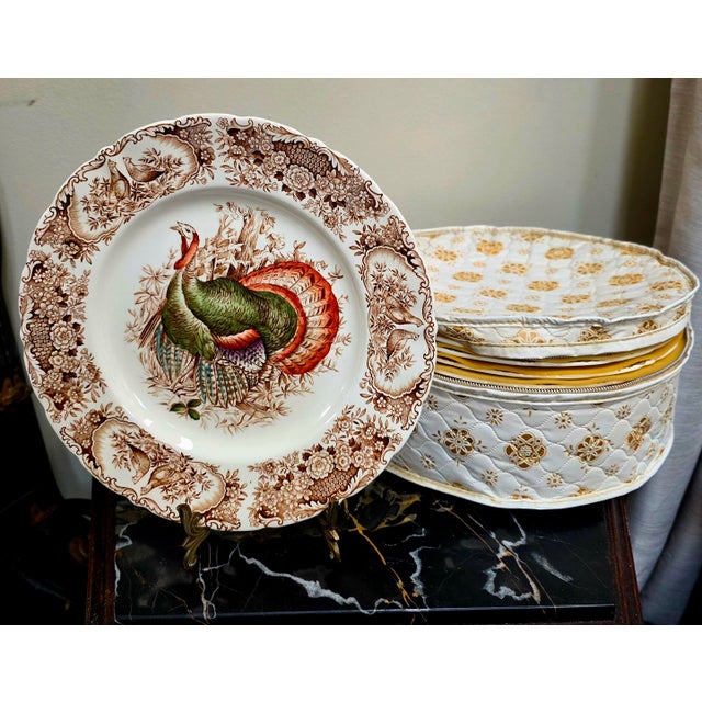 American 1960s Johnson Bros. Wild Turkeys Native American Dinner Plates - Set of 14 For Sale - Image 3 of 4