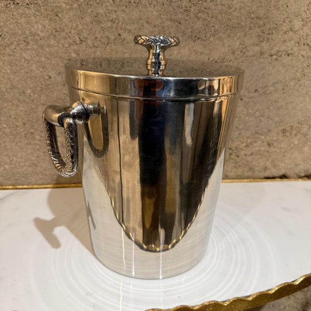 1990s Ralph Lauren Ice Bucket Equestrian Braid Chrome Plates :Polished Steel For Sale - Image 12 of 12
