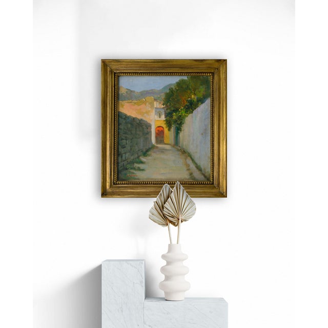 Alfredo Mahieux, Light Beyond the Alley in Ischia, 1949, Oil Painting on Board, Framed For Sale - Image 3 of 5