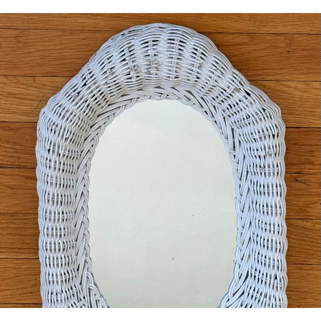 Vintage Coastal white wicker wall mirror. Beautiful in a bedroom or bathroom. Please see condition details noted. Most...