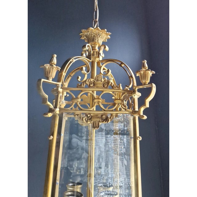 Brass and Glass Pendant Lantern For Sale - Image 4 of 7