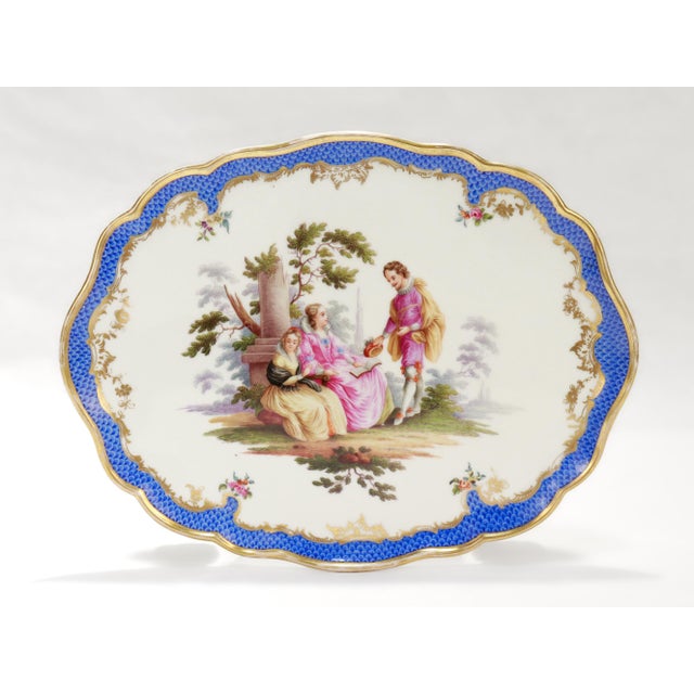 A fine antique Dresden porcelain tazza or footed tray. Attributed to the Helena Wolfsohn factory. The center of the tray...