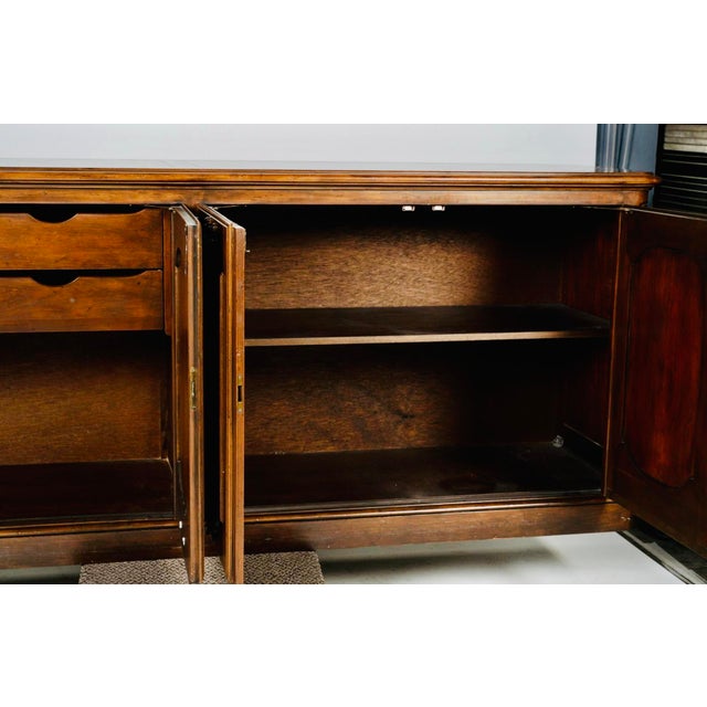 1970s Monumental Baker Furniture French Provincial Style Walnut Buffet Sideboard, 4-Door Carved Credenza, Circa 1960–1975 For Sale - Image 5 of 12