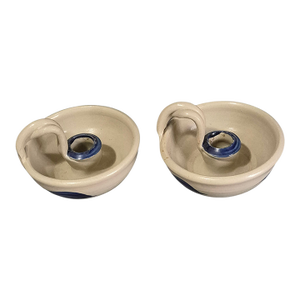Williamsburg Pottery Salt Glazed Chamber Candle Holder Pair Marked