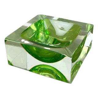 Murano Green Glass Sommerso Ashtray by Flavio Poli, 1970s For Sale