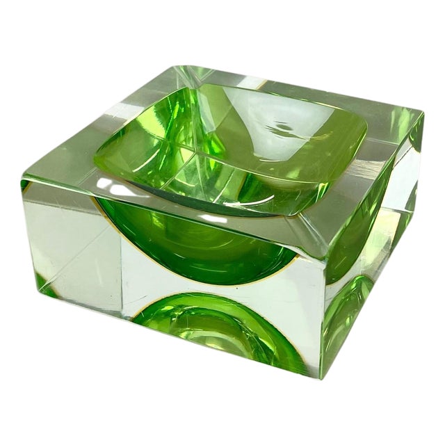 Murano Green Glass Sommerso Ashtray by Flavio Poli, 1970s For Sale