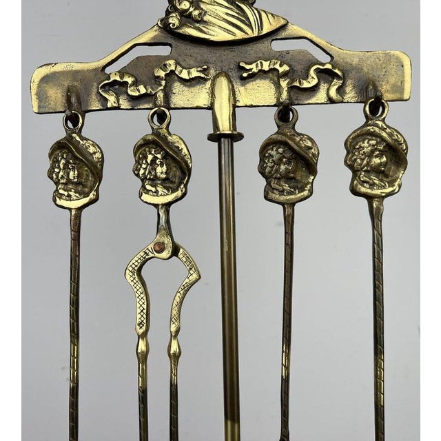 Vintage French Brass Fireplace Tools, Set of 5 For Sale - Image 4 of 12