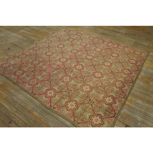 American Special Green Asparagus Color With Classic Geometric Design Antique American Hooked Rug For Sale - Image 3 of 9