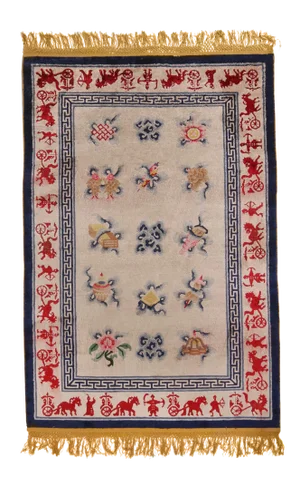 Vintage Peking Traditional Pink Red and Blue Silk Rug