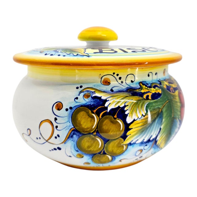 Traditional Late 20th Century Gialletti Giulio Deruta Hand-Painted Maiolica Biscotti Jar For Sale - Image 3 of 13