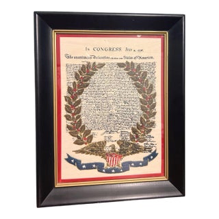 Vintage Fabric Embroidered Declaration of Independence Framed Ethan Allen For Sale