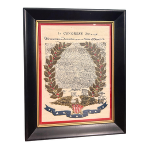 Vintage Fabric Embroidered Declaration of Independence Framed Ethan Allen