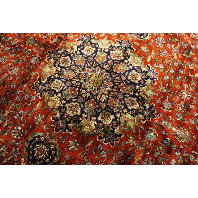 1940s Mid 20th Century Small Traditional Rust Floral Antique Tabriz Knotted Wool Rug For Sale - Image 5 of 7