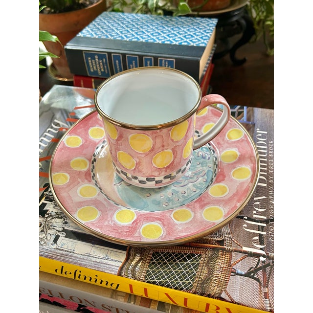 Late 20th Century Late 20th Century MacKenzie-Childs "Spring Chicken" Children's Enamel Set - Plate and Mug For Sale - Image 5 of 10