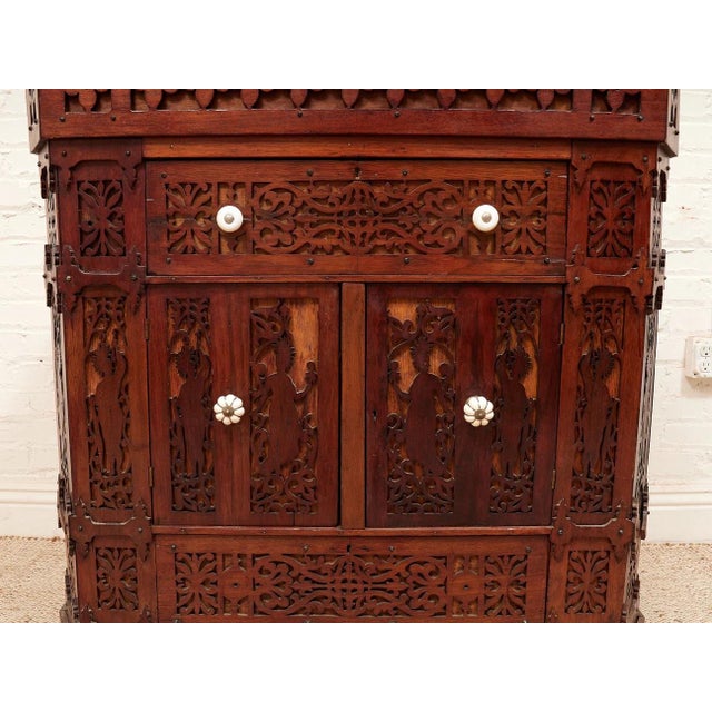 Asian Heavily Hand Carved Flip Top Dry Bar Cabinet For Sale - Image 9 of 10