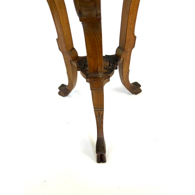 Antique Side Table with Doe Shoe Legs, Carved Round Top & Garland of Flowers For Sale - Image 9 of 14
