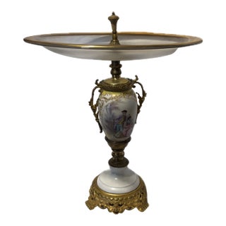An Antique French Sevres-Style Porcelain and Gilt Bronze (Ormolu) Urn or Vase With a Glass Serving Tray. For Sale