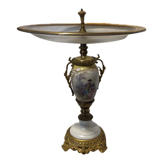 An Antique French Sevres-Style Porcelain and Gilt Bronze (Ormolu) Urn or Vase With a Glass Serving Tray. For Sale