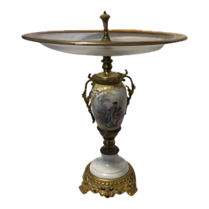 An Antique French Sevres-Style Porcelain and Gilt Bronze (Ormolu) Urn or Vase With a Glass Serving Tray.
