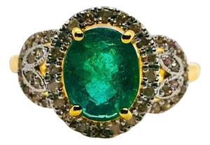 Bochic “Capri” Vintage Natural Diamond & Emerald Retro Ring Set In 18K Gold & Silver