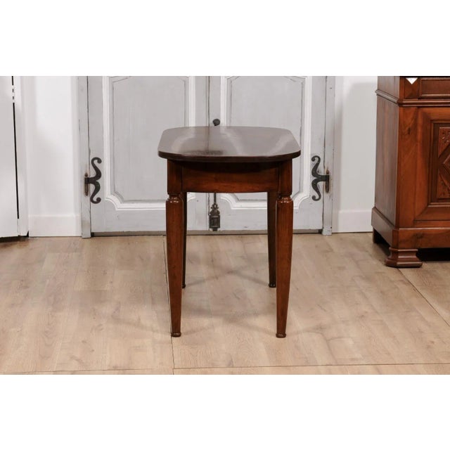 Italian Walnut 1890s Side Table with Oval Top, One Drawer and Cylindrical Legs For Sale - Image 12 of 12