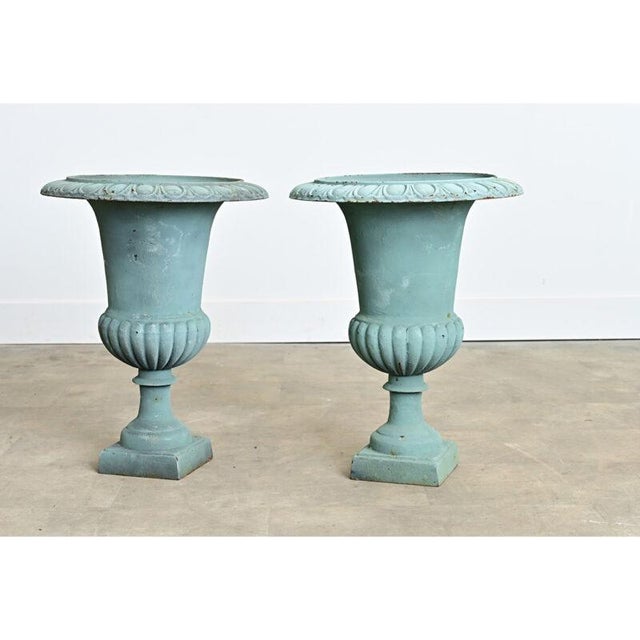 Metal French Pair of 19th Century Cast Iron Planter Urns For Sale - Image 7 of 9