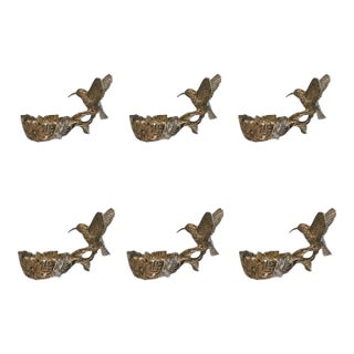 Victorian Style Silver Plate Hummingbird Form Nut Dishes / Salt Cellars / Ring Dish - S/6 For Sale