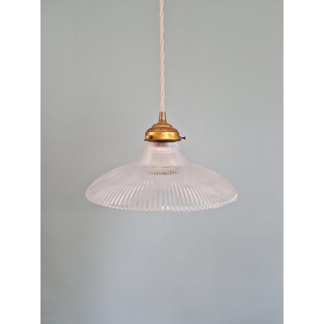 Art Deco Pendant Light in Clear Grooved Glass, 1930 For Sale - Image 10 of 10