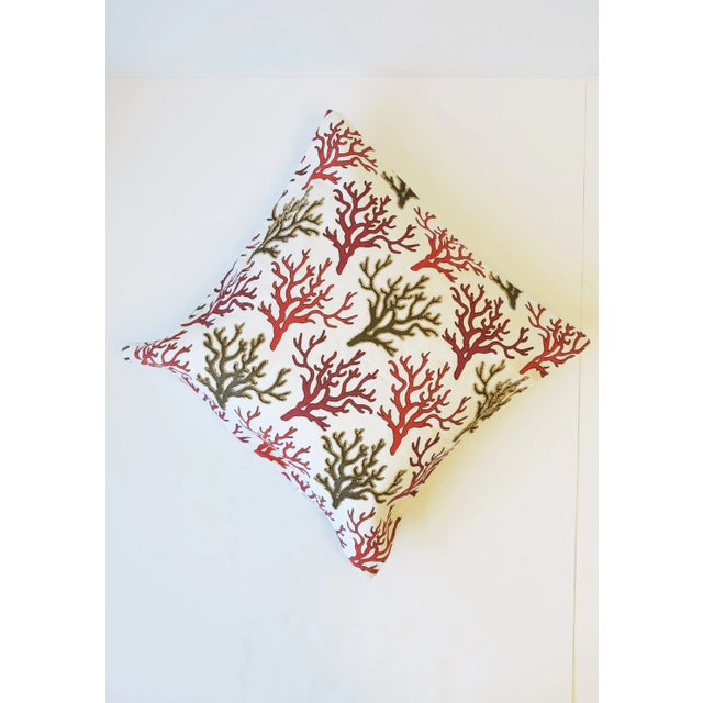 Early 21st Century Throw Accent Pillow With Red Coral Design For Sale - Image 5 of 10