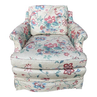 Mid 20th Century Mid Century Drexel Club Chair Floral Bird Pattern For Sale