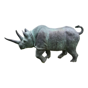 Huge 90” Highly Detailed Vintage Life Size Verdigris Bronze Rhinoceros Sculpture Statue Indoor Outdoor