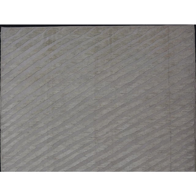 Textile Modern Rug in Wool With Sub-Geometric Slanted Linear Design in Cream and Taupe 9'4 X 11'9 For Sale - Image 7 of 12