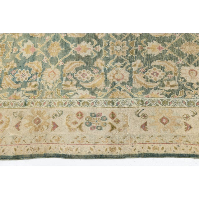 6x9 Antique Agra Style Wool Rug in Muted Sage Green, Ochre, and Ivory For Sale In New York - Image 6 of 11