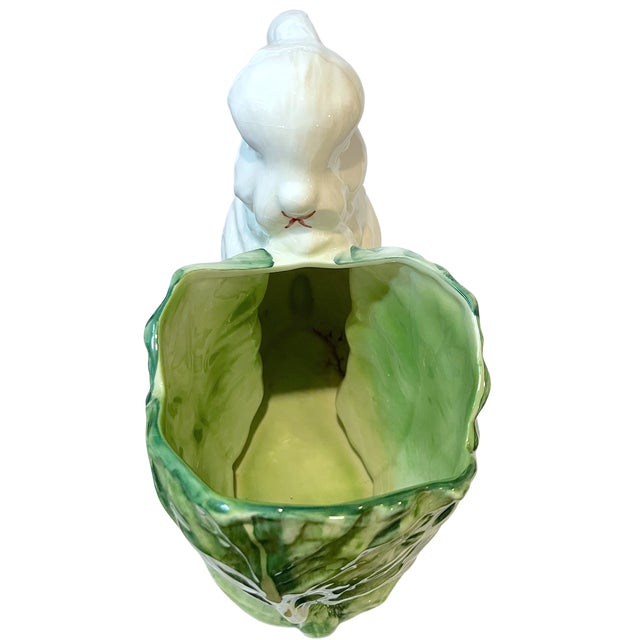 Ceramic Vintage Italian Majolica Rabbit & Cabbage Cachepot Planter – 9" For Sale - Image 7 of 11