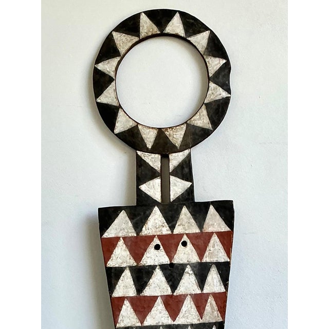 Vintage Tribal Geometric Painted Wood Shield For Sale - Image 4 of 13