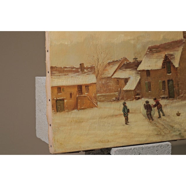 Rustic Children Playing in the Snow, Oil on Canvas, 1900 For Sale - Image 3 of 14
