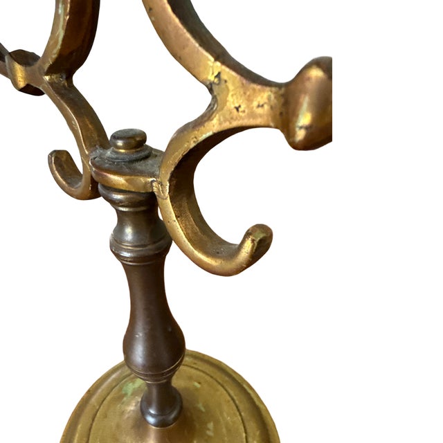 Brass Mid 20th Century Pair of Heavy Brass Three-Light Candelabra | Dark Academia English Library Style For Sale - Image 8 of 8
