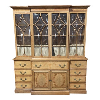 Mid 18th Century Cabinet With Curved Glass Doors and Drop Down Butler's Desk For Sale