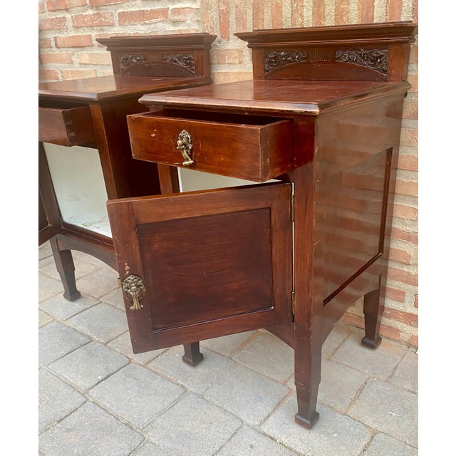 Art Nouveau Walnut Nightstands, 1900s, Set of 2 For Sale - Image 9 of 18