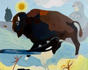 "Bison Scape" a Landscape With Bison and Birds by LWren Walraven