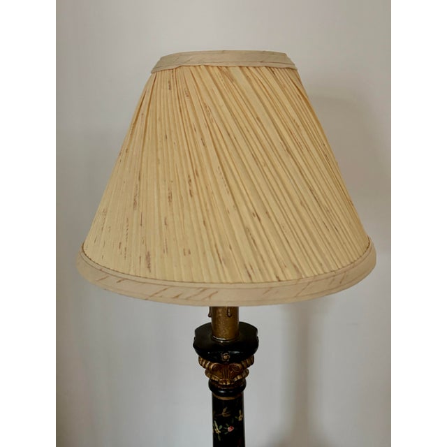 Mid 20th Century Mid 20th Century Black and Gold Neoclassical Style Column Lamp With Painted Florals For Sale - Image 5 of 12