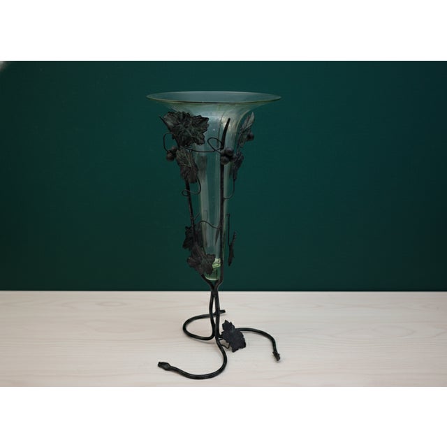 Gray Murano Glass and Wrought Iron Vase attributed to Umberto Bellotto for Barovier and Toso, 1920s For Sale - Image 8 of 13