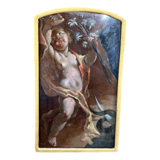 Neapolitan Artist, Cherub, Fragment of the Immaculate Conception, Early 1700s, Oil on Glass For Sale