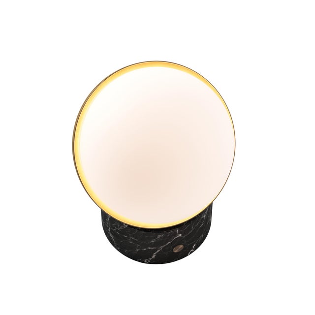 Modern ORB Rechargeable Cordless LED Table Lamp, 3-Levels Brightness Touch Sensor Control, Black Marble / Brushed Brass For Sale - Image 3 of 14