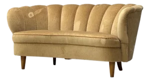 Finnish Modern, Settee, Beige Velvet, Wood, Finland, 1950s