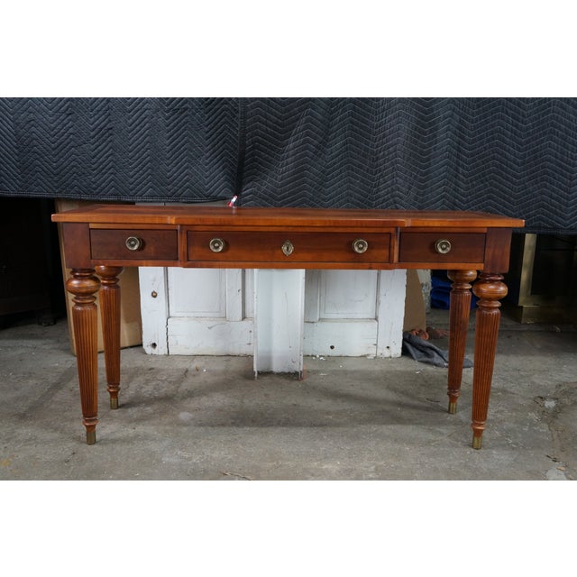Late 20th Century Lexington Neoclassical Cherry Parquetry Breakfront Console Sofa Hall Table 54" For Sale - Image 5 of 18