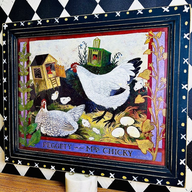 Large Framed English Country Art by Anna Pugh “Peggety and Mrs Chicky” Folk Art Print For Sale - Image 10 of 11